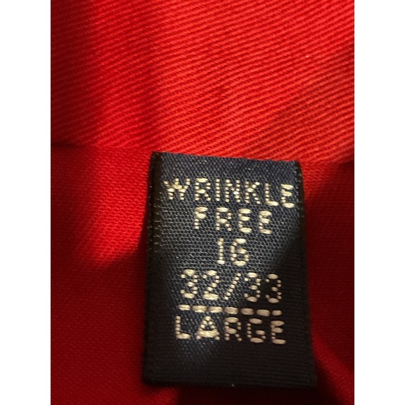 IZOD Mens Red Twill Button Down Shirt Wrinkle Free Large 16 32/33 Long Sleeve - Picture 6 of 7